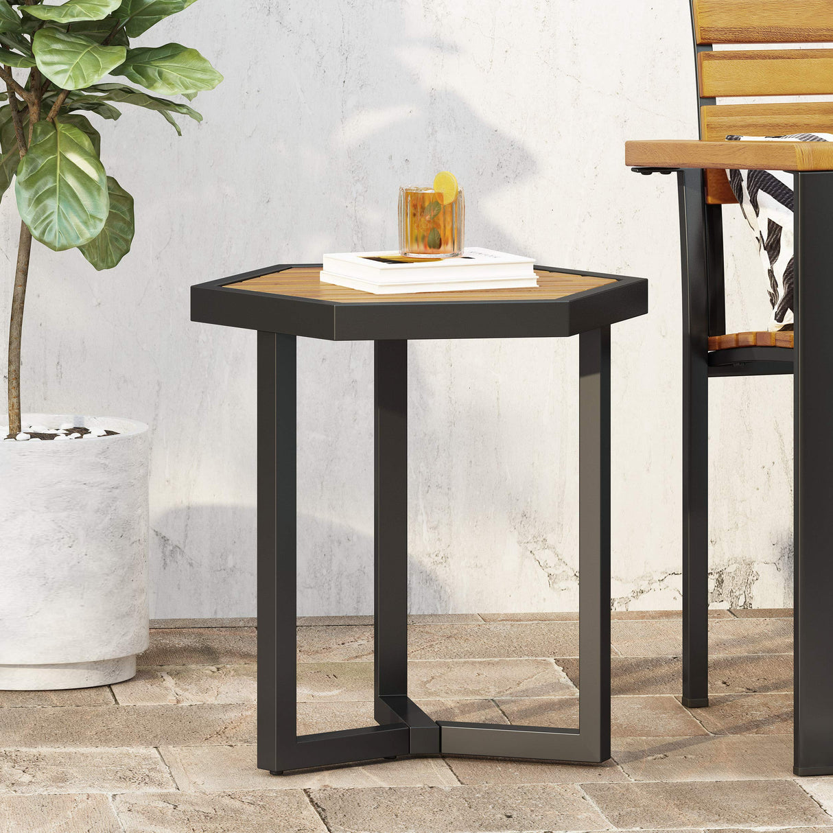 Christopher Knight Home END Table, Black Metal + Teak Christopher Knight Home