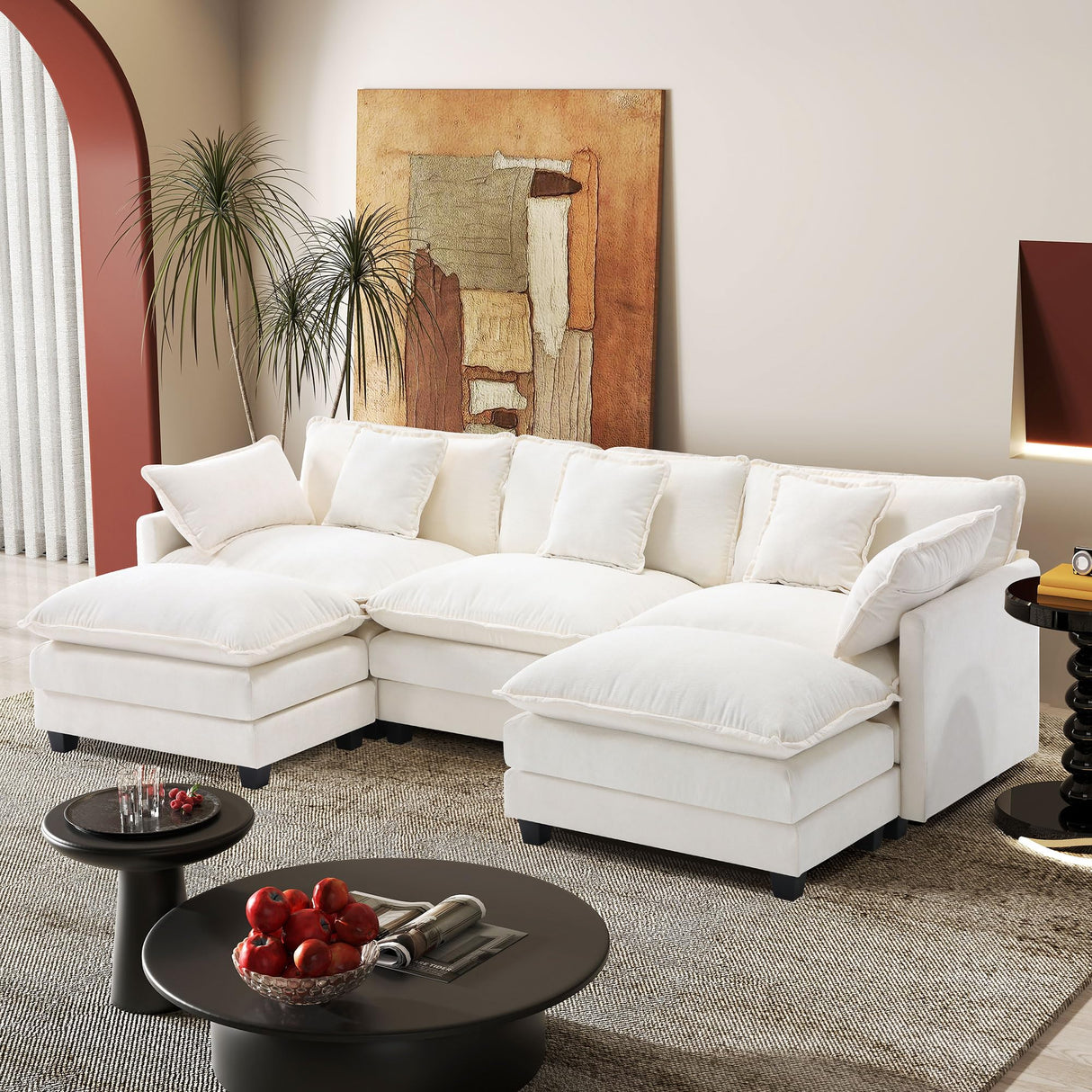 113.4" Modular Sectional Sofa,U Shaped Couch for Living Room,Modern Deep Seat Sofa 3 Seater Chenille Fabric Comfy Cloud Couches with Throw Pillows & Movable Ottoman Hanherry