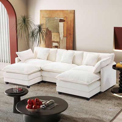 113.4" Modular Sectional Sofa,U Shaped Couch for Living Room,Modern Deep Seat Sofa 3 Seater Chenille Fabric Comfy Cloud Couches with Throw Pillows & Movable Ottoman