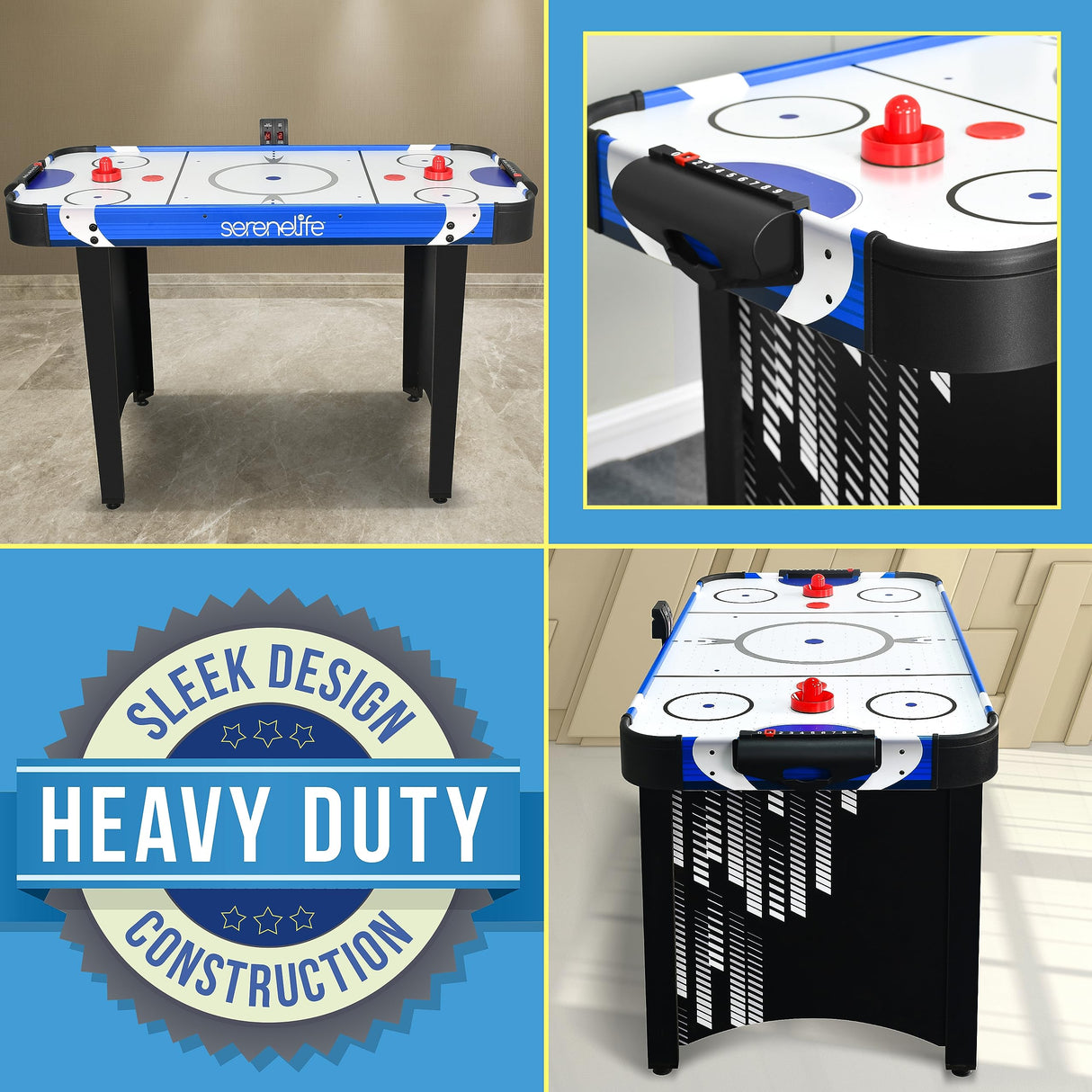 SereneLife 48" Air Hockey Game Table with 2X Stronger Motor, Digital LED Scoreboard, Puck Dispenser & Complete Accessories SereneLife