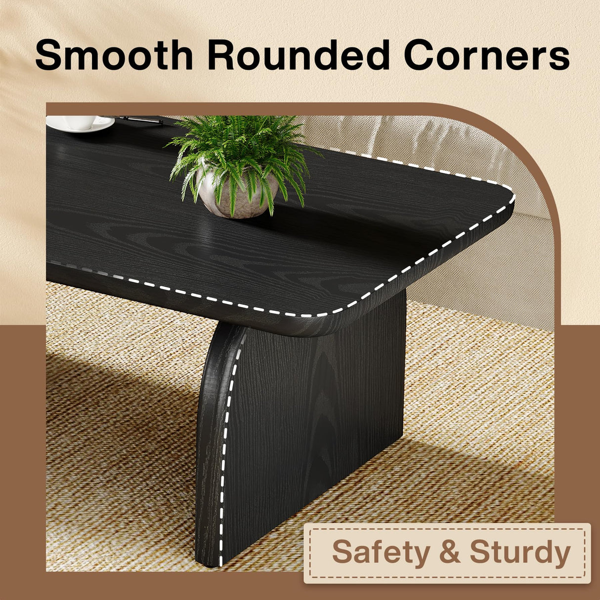 Tribesigns Rectangle Coffee Table, 47-Inch Wood Rectangular Living Room Table, Farmhouse Accent Center Low Cocktail Tea Table with Sturdy Base & Rounded Corners, Easy Assembly (Black) Tribesigns