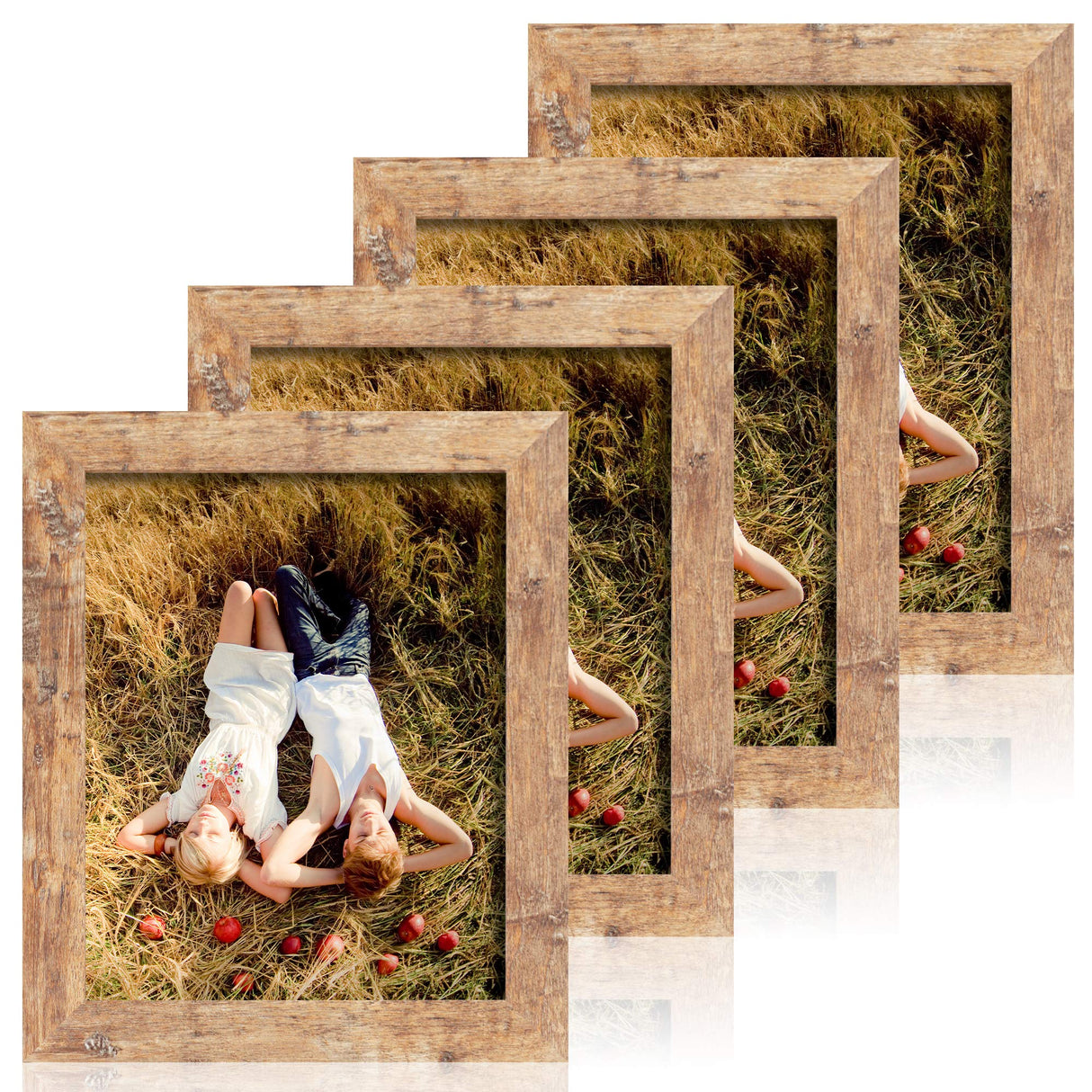 iRahmen 4 Pack 8x10 Picture Frame Rustic Brown Set with High Definition Glass Photo Frames for Desktop Display and Wall Mounting. iRahmen