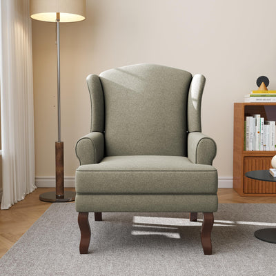 UIXE High Back Accent Chair for Living Room, Comfy Upholstered Arm Chair in Fabric with Retro Solid Wood Legs, Traditional Armchair Single Sofa Reading Seat - Light Camel