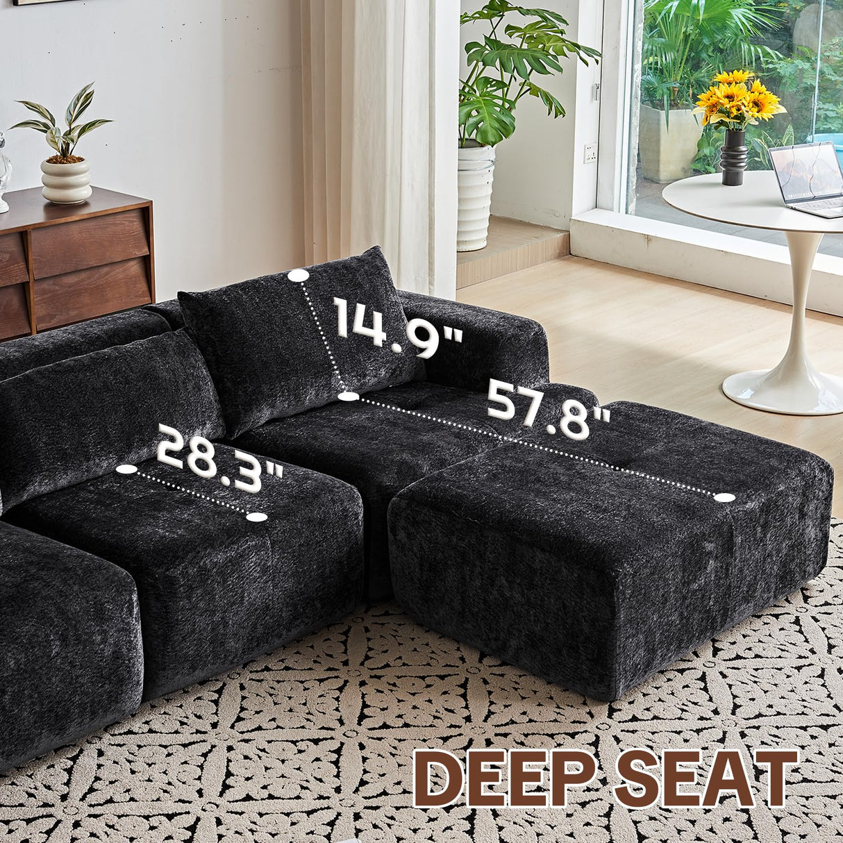 LOOMORA 108" Modular Sectional Sofa - L-Shape Chaise, Modern Modular Cloud Couch with Deep Seat and Pillow, Boneless Couch Comfy Sofa for Living Room & Apartment, No Assembly(Black) LOOMORA