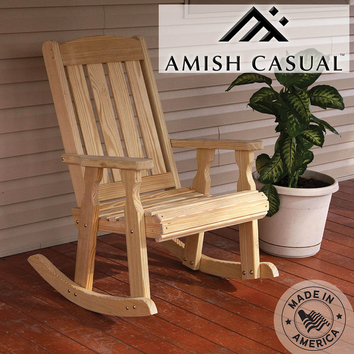 Amish Heavy Duty 600 Lb Mission Pressure Treated Rocking Chair (Unfinished) Amish Casual