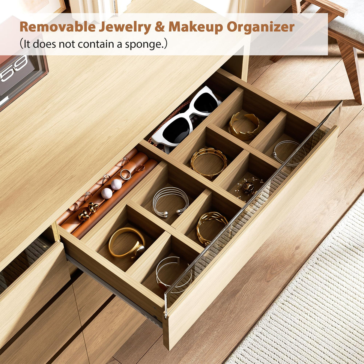 Jocoevol Modern 6 Drawer Dresser for Bedroom with LED Light, Large Chest of Drawers with Hidden Handles, Double Wooden Dresser Closet for Living Room, Entryway, Hallway - Natural Wood Jocoevol