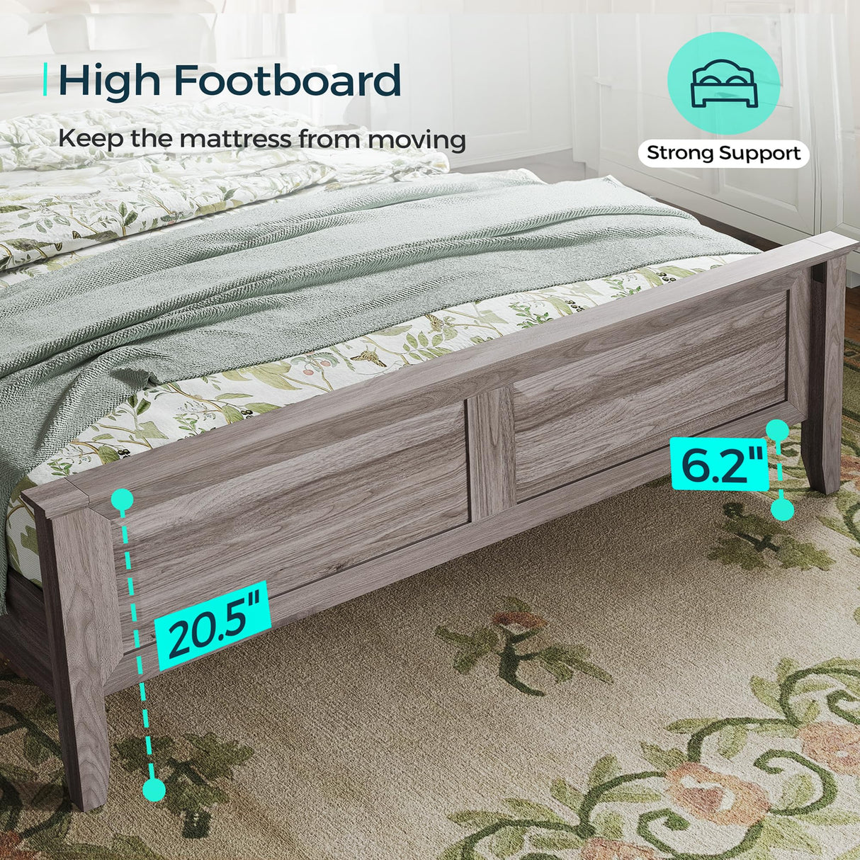 LINSY Farmhouse Bed Frame, Full Bedframe with Headboard and Footboard, Wooden Bed Frame with Solid Wood Slats, Rustic Grey Platform Bed Frames Full Size, No Box Spring Needed LINSY