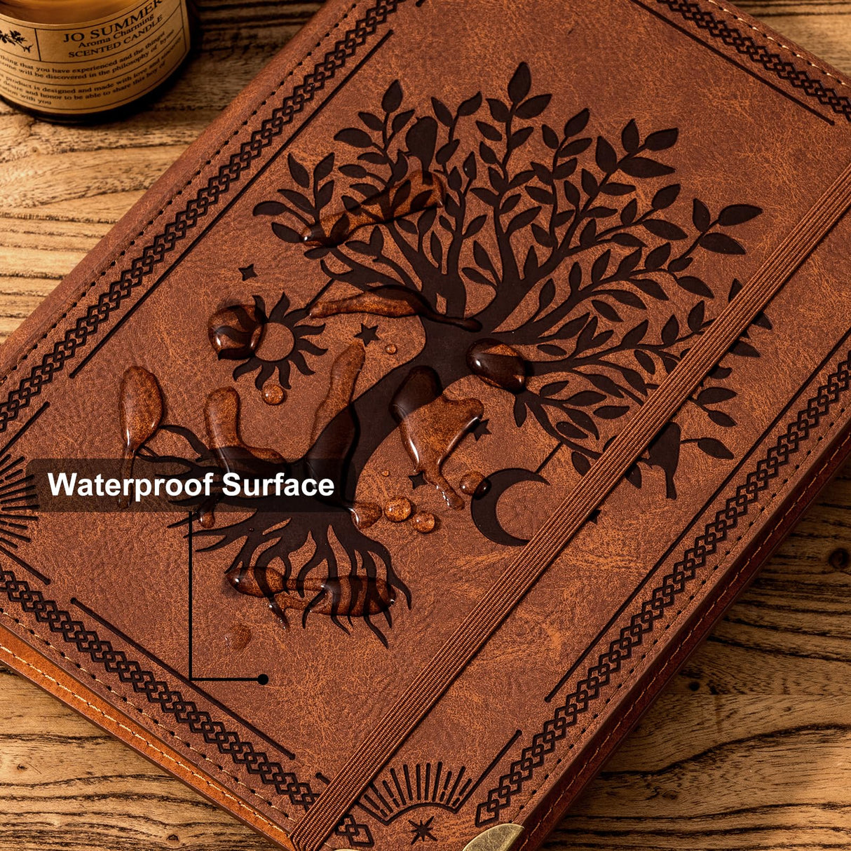 Ovesmusl PU Leather A5 Binder 6 Ring Refillable Journal Cover No Refill Paper A5 Planner Binder Loose Leaf Binder Notebook 5.7”x8.3” with Elastic Closure, Brown Tree Ovesmusl