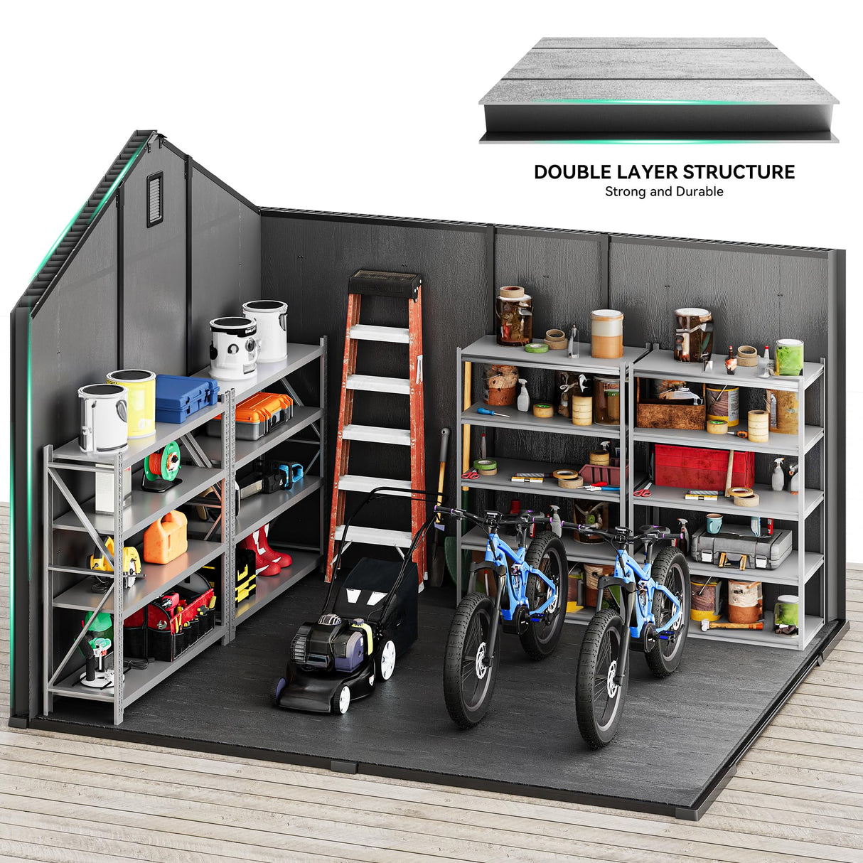 YITAHOME Outdoor Storage Shed 8x10 Ft, Plastic Storage Sheds with Floor, Lockable Doors, Windows, and Vents for Patio, Lawn, Backyard, Large Garden Storage for Bikes, Mowers, and Garden Tools, Black YITAHOME