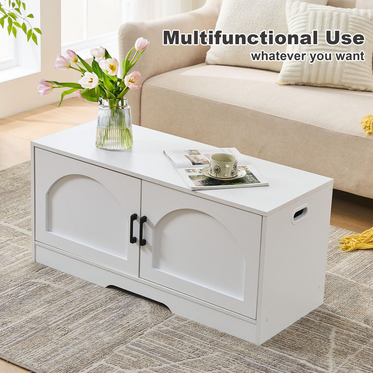 Shoe Bench, Entryway Storage Bench with 2 Doors, Shoe Rack Adjustable Shelves, Shoe Cabinet with Storage, 31.5" W x 13.8" D x 18.1" H for Entryway, Living Room, Hallway, Mudroom, Bedroom, White oakvivo