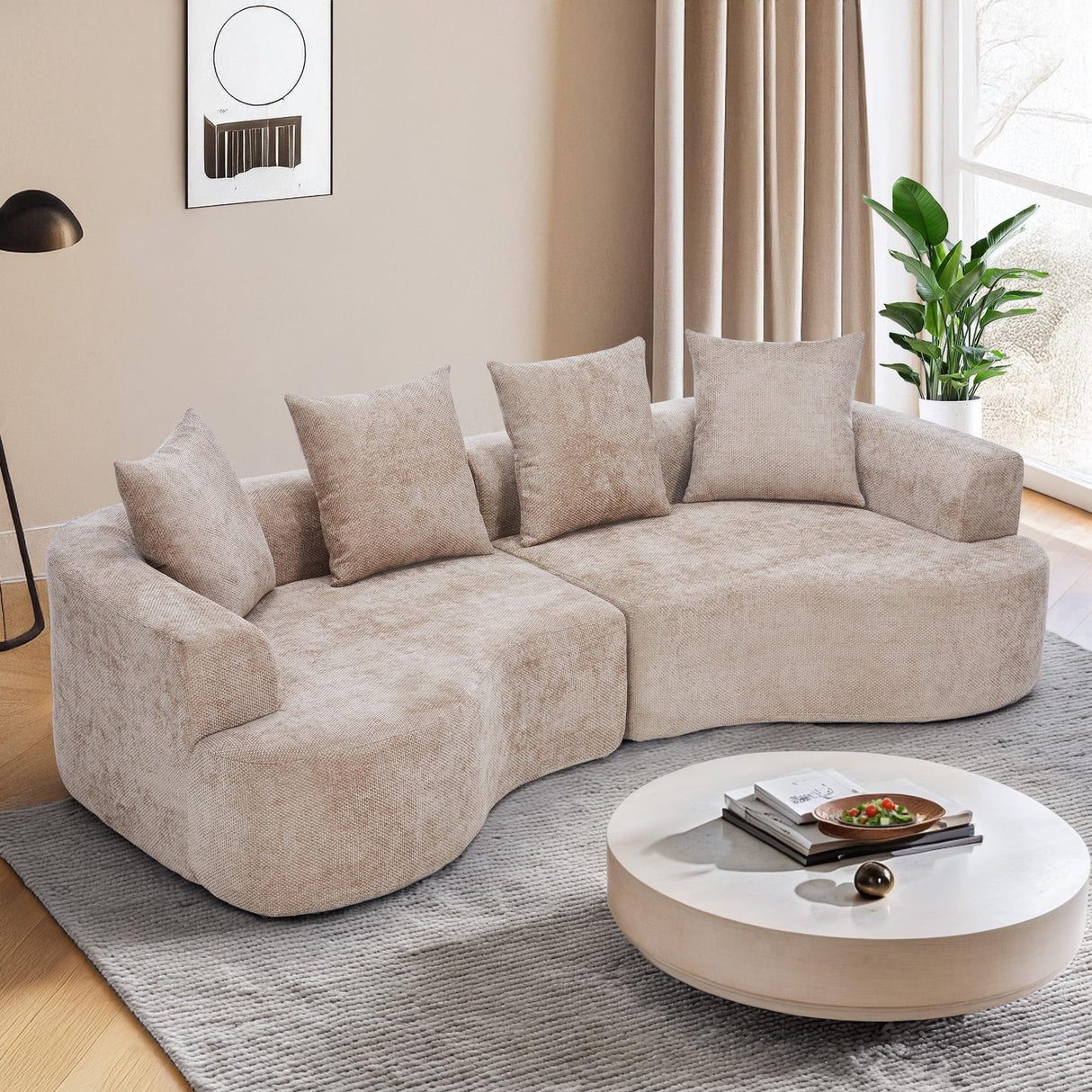 DIFYHOMEY 109” Curved Sectional Sofa, Chenille Fabric Modular Cloud Couch, No Assembly Required Half Moon Couch with Deep Seat, 4 Pillows for Living Room, Apartment, Bedroom DIFYHOMEY