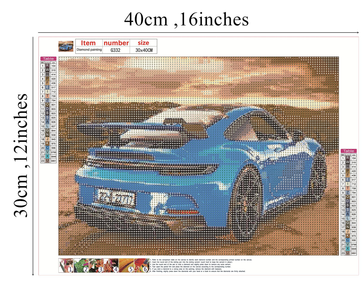 NUFTVI Diamond Painting Blue Sports Car, Full Drill Diamond Art Kits Gift for Adults/Mans, Art Painting Home Wall Decor (12 x 16 inches) NUFTVI