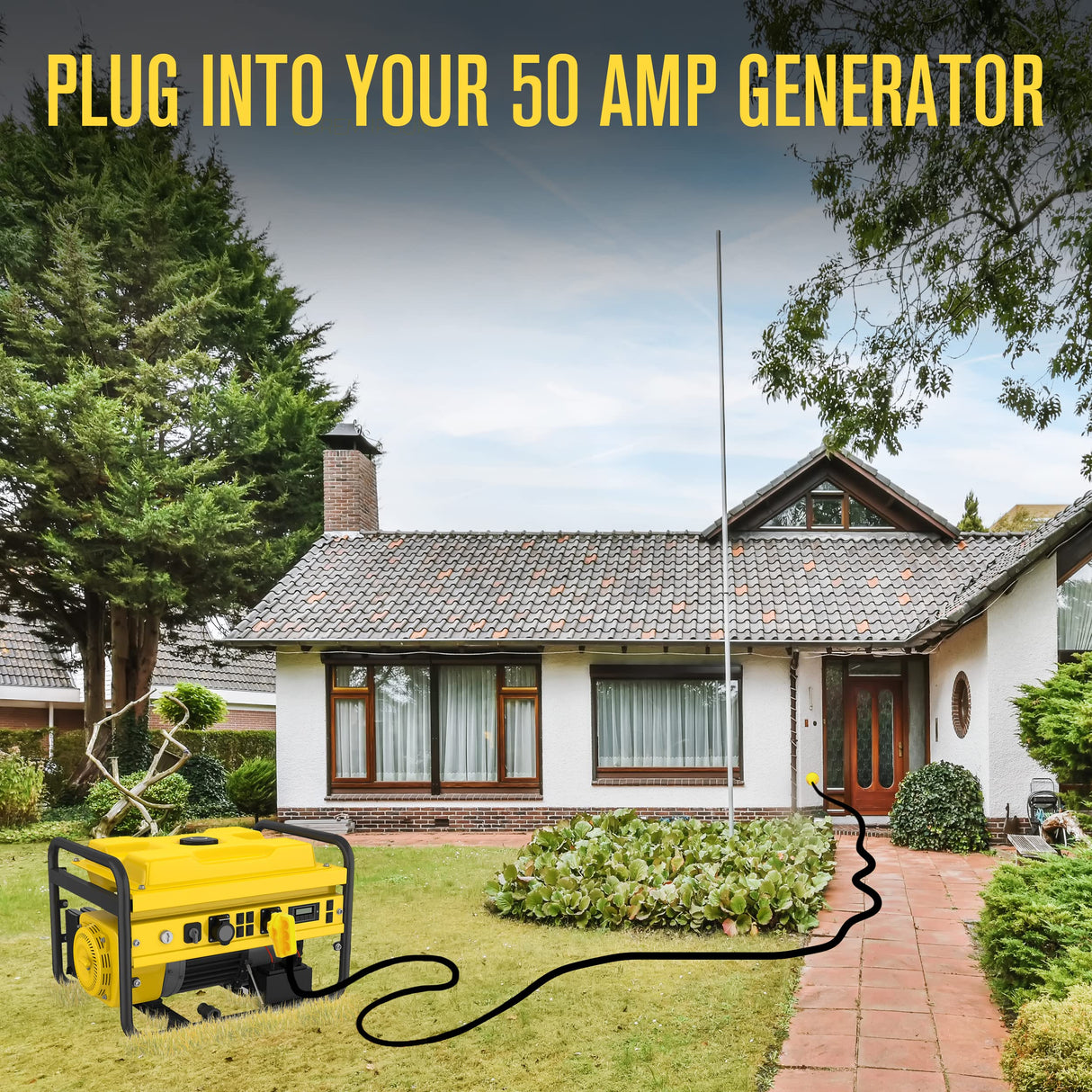 Houseables 50 Amp RV Extension Cord, Power Cords, 30 Ft Long, 1 Pack, Black, Yellow, SS2-50R Female Adaptor, 14-50P Male Plug, 50A Compatible, PVC, STW, w/Handle, for Camper, Motorhome, UL Certified Houseables