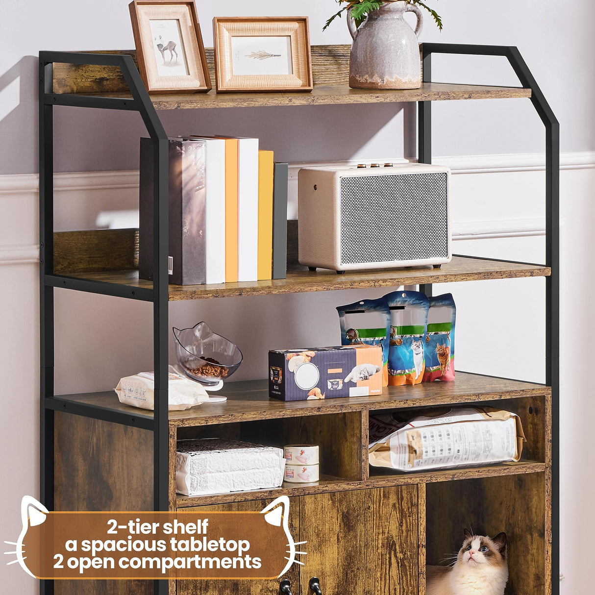 Yaheetech Cat Litter Box Enclosure, Hidden Litter Box Furniture w/Shelf & Storage Compartments, Cat Washroom, Wood Cat House, Rustic Brown Yaheetech