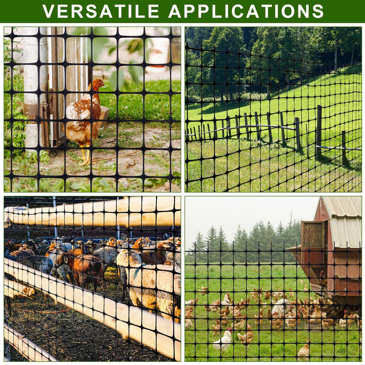 Windyun 2 Roll 100 ft 200 ft in Total Plastic Mesh Fence Roll Safety Construction Barrier Netting Outdoor Snow Temporary Garden Animal Fencing for Poultry, Chicken, Dog, Patio(Black) Windyun