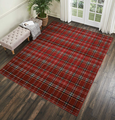Nourison Home Grafix Red 7'10'' x 9'10'' Area-Rug, Modern, Plaid, Bed Room, Living Room, Dining Room, Kitchen, Easy-Cleaning, Non Shedding, (8' x 10')