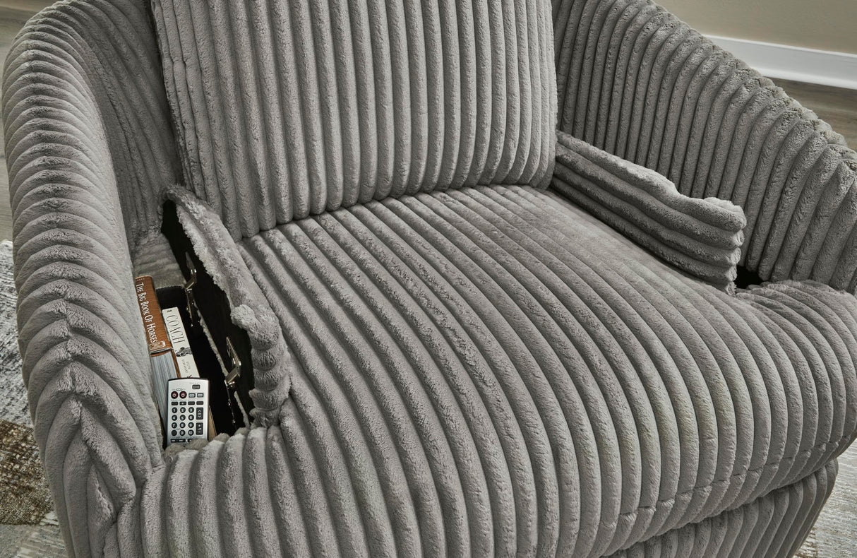 Signature Design by Ashley Tie-Breaker Casual Manual Press-Back Swivel Glider Rocker Recliner with 2 Bolster Pillows and Hidden Storage, Light Gray Signature Design by Ashley