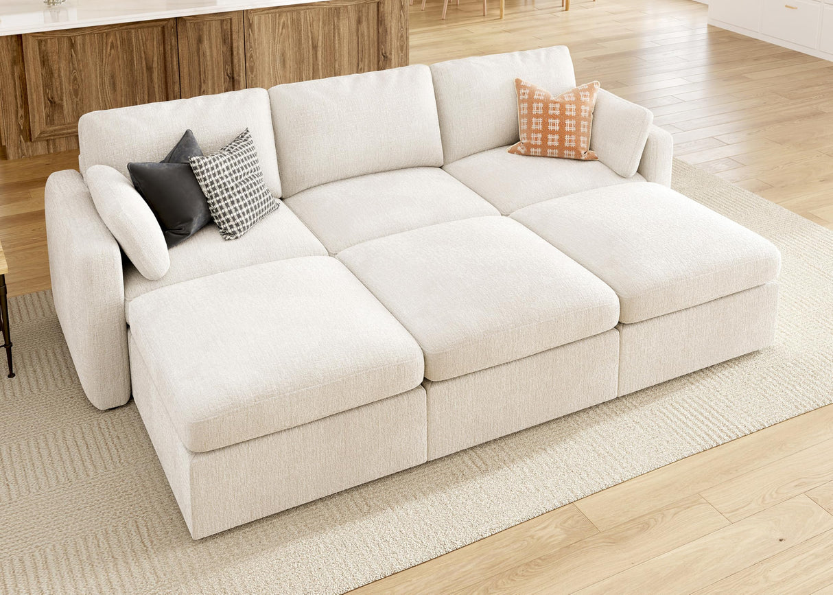 HONBAY Modular Sectional Sofa, Sectional Couch with Storage Seats, Chenille Sectional Couches for Living Room, Beige HONBAY