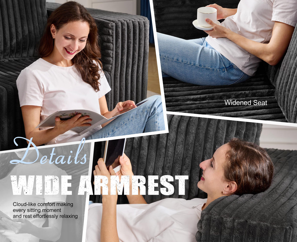 Modular Sectional Sofa 2 Seater Loveseat Modular Sofa Couch with Deep Seat Memory Foam Cloud Sofa Chair with Pillows Oversized Sectional Sofa for Living Room Bedroom (Strip Grey, Loveseat) Hobestluk