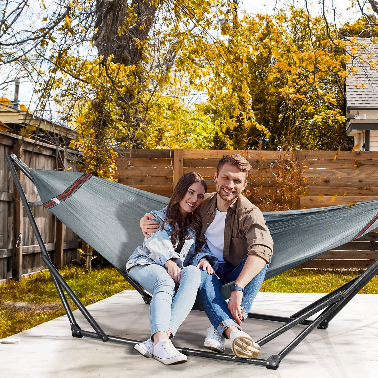 Tranquillo Adjustable Hammock Stand 600 lbs Capacity, Collapsible Camping Hammock and Stand, Double Hammock with Stand for 2 Persons, Quick & Easy Assembly Garden Yard Patio Lawn, Grey Tranquillo