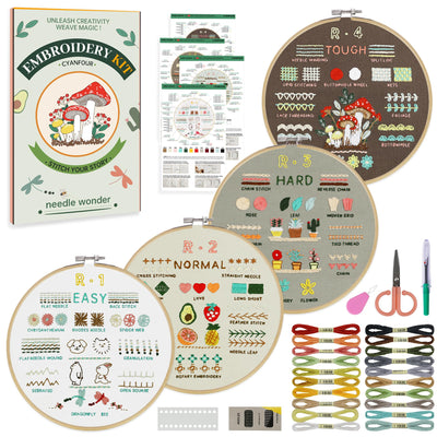CYANFOUR 4 Stage Beginners Embroidery Kit for Adults, Easy to Learn 38 Different Stitches from Instruction & Video, Needlepoint Kits for Adults with Stamped Embroidery Patterns