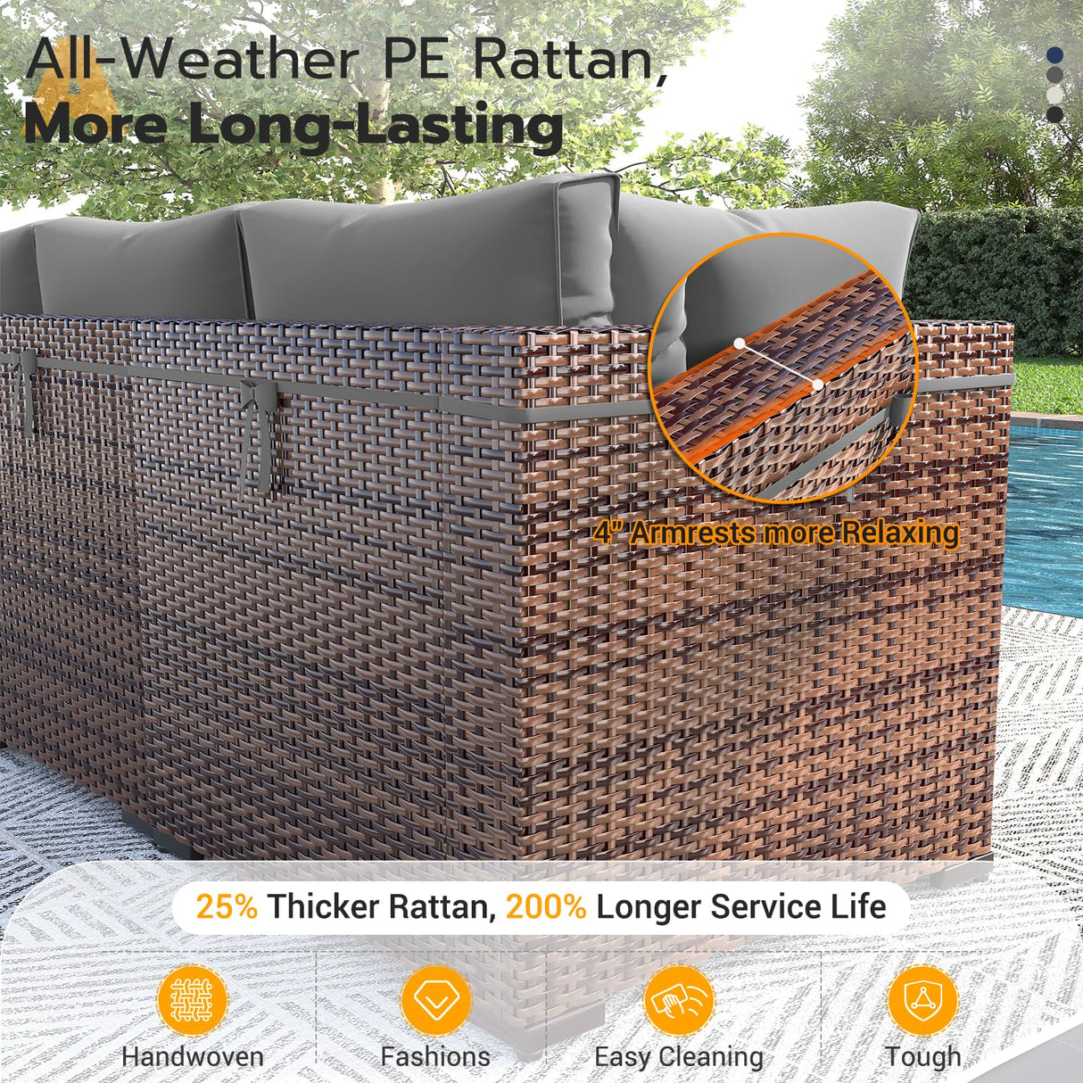 UDPATIO Patio Furniture Set with Fire Pit Table, 8 Piece Outdoor Sectional Modular Sofa, Wicker Outdoor Furniture Conversation Sets with Waterproof Cover for Backyard Deck (Brown/Dark Grey) UDPATIO