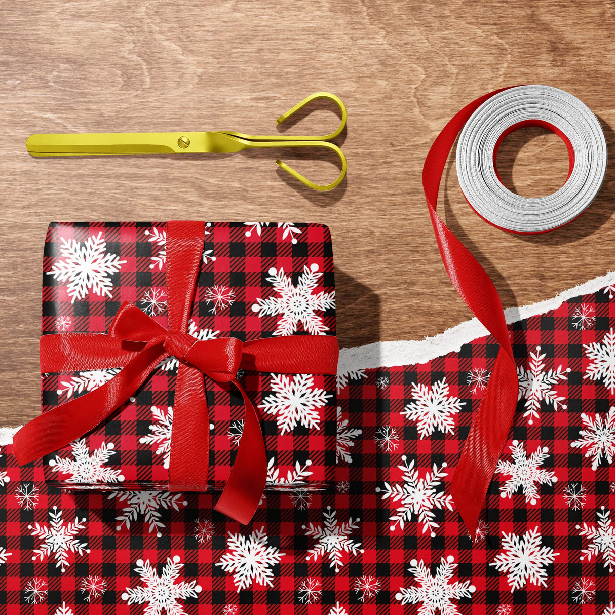 GIOLNIAY Christmas Wrapping Paper for Men Women Kids - Holiday Gift Wrap Red & Black Plaid with Truck, Black & White Plaid with Snowflake Xmas Design - 6 Jumbo Sheets, 28″×40″ Each, Easy to Store GIOLNIAY