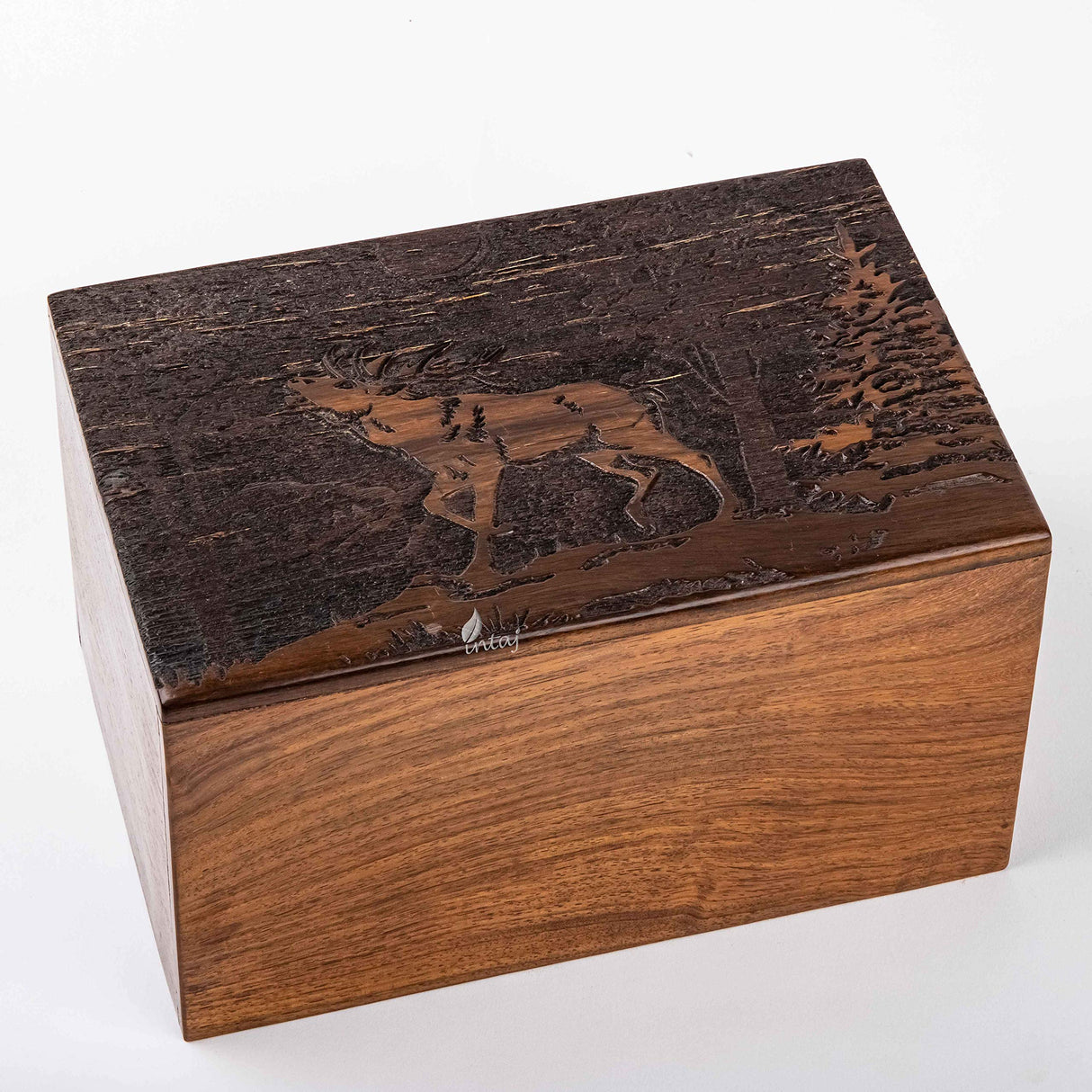 INTAJ Handmade Wooden Cremation Urn for Human Ashes - Deer Engraved Wooden Burial Urns Hand-Crafted - Funeral Cremation Urn for Ashes (Rosewood, XL INTAJ