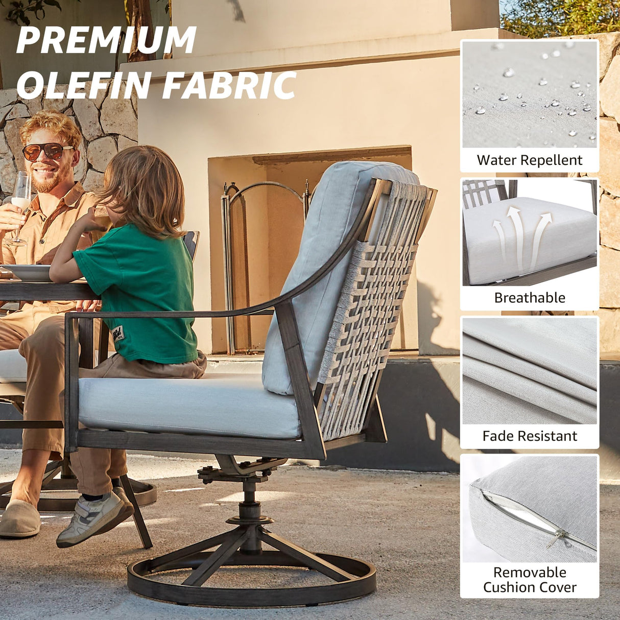 NATURAL EXPRESSIONS 5-Piece Outdoor Patio Dining Set, 4pcs Patio Swivel Rocking Chairs and 38’’ Round Dining Table with 1.65’’ Umbrella Hole NATURAL EXPRESSIONS