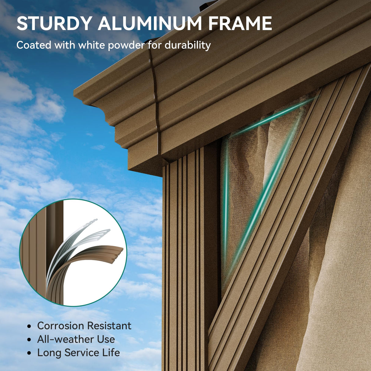 YITAHOME 12x16 ft Hardtop Gazebo with Nettings and Curtains, Outdoor Heavy Duty Aluminum Gazebo Combined of Horizontal and Vertical Stripes Roof for Patio, Backyard, Deck, Lawns and Balcony (Bronze) YITAHOME