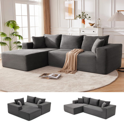 MANGODAN 110” Cloud Sectional Couch, Boneless Sofa for Living Room, Modular Sectional Sofa with Deep Seat, Comfy Fluffy Couch with L-Shaped Chaise, No Assembly Required (Left-Facing Chaise, Dark Grey)