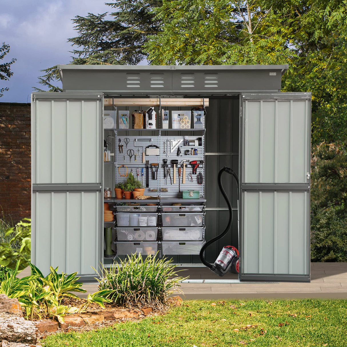 Domi Outdoor Storage Shed 6' x 4', Metal Waterproof Tool Shed Utility Storage House with Double Lockable Doors & Air Vent for Backyard Garden Lawn Patio domi outdoor living