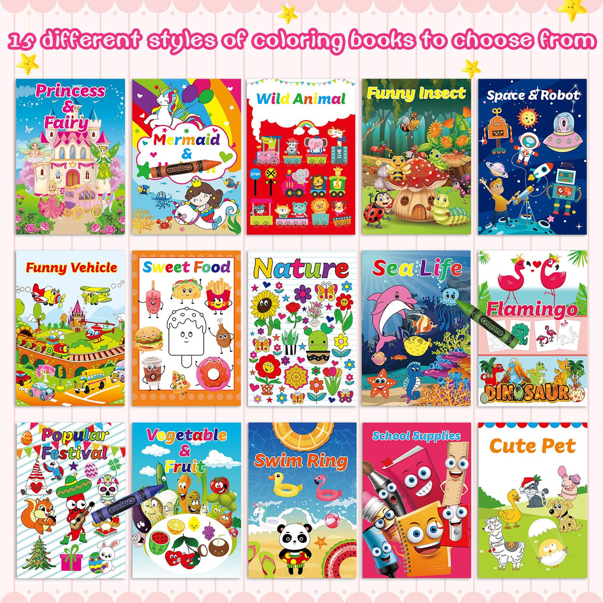 Kalysky 15Pack Bulk Coloring Books (5.9 * 8.5 inch) for Kids Ages 2-4 4-8, Kids Party Favors Carnival Prizes Goodie Bag Stuffer,Classroom Activity Supplies,Activity Books for Kids Kalysky