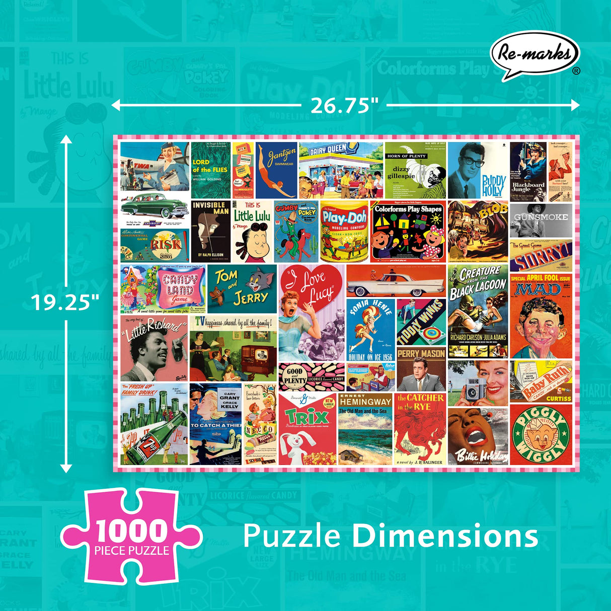 Re-Marks 1950s Pop Culture Puzzle, 1000-Piece Puzzle for All Ages, Family Jigsaw Puzzle Re-Marks