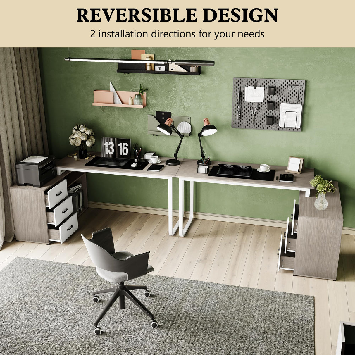 ARTPOWER L Shaped Computer Desk with 3 Drawers and Shelf,55" Large Home Office Corner Desk with Storage Cabinet,Computer Table for PC Executive Writing Study Work,Reversible Gaming Desk,Walnut ARTPOWER