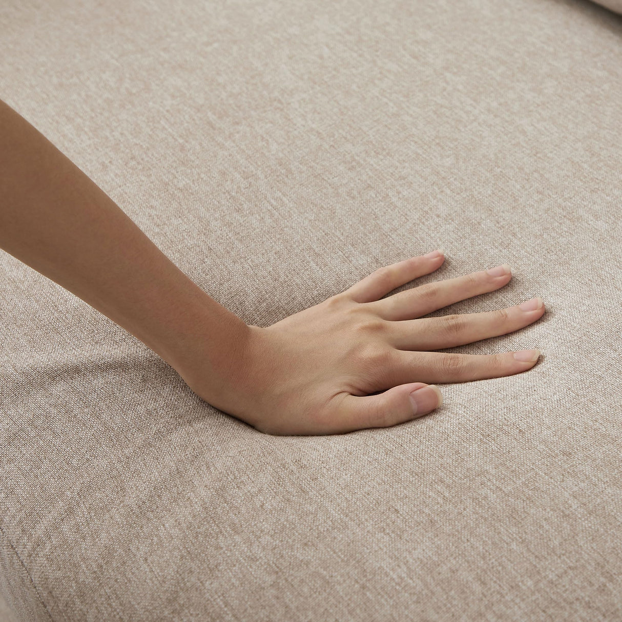 Enobala 101" Convertible Sectional Sofa, 4 Seat U Shaped Couch with Storage Ottoman and Side Pocket, Comfy Sectional Couch for Living Room, Apartment, Modern Linen Fabric Sofa Set, Beige Enobala