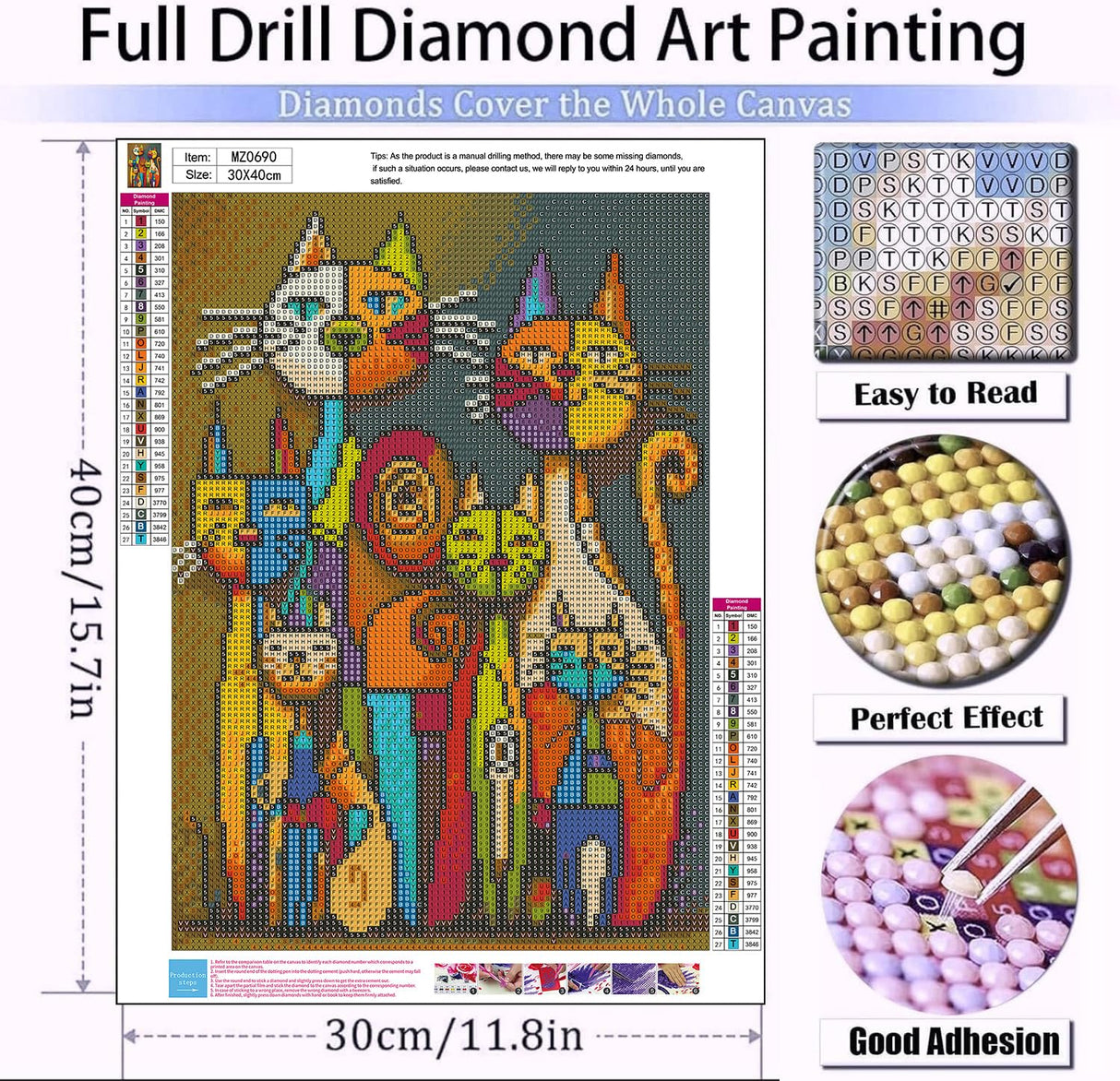mrpwnle Cat Diamond Painting Kits for Adults Beginners, DIY Cute Cat Diamond Art Kits for Adults 5D Full Drill Diamond Art Dots Gem Paintings Kit for Festival Home Wall Decor 12x16inch mrpwnle