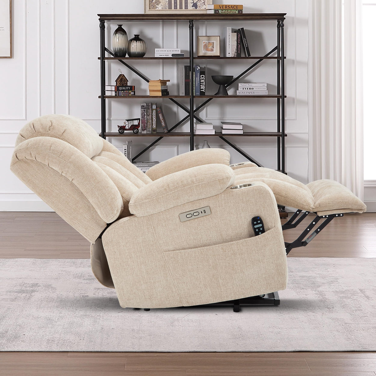 Power Lift Chair for Elderly, Electric Recliner Chair with 8-Point Vibration Massage and Lumbar Heating, Charging Ports, Cup Holders, Standing Assistance Reclining - Ivory White Luxlen