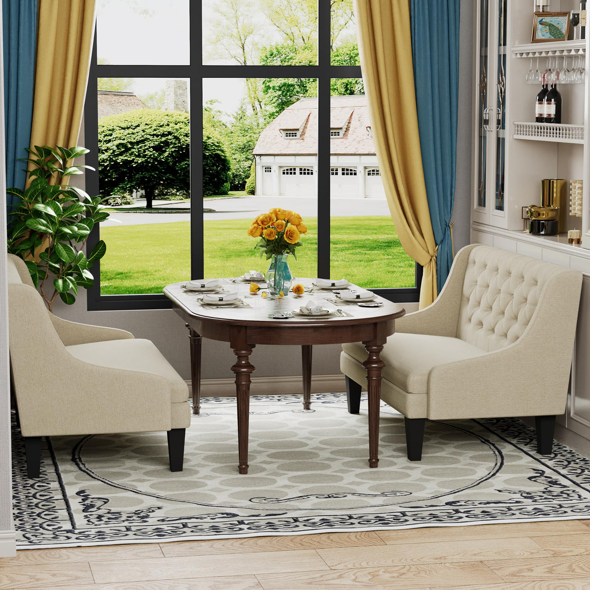 Tongli 50" Small Modern Loveseat Settee Sofa Linen Fabric 2-Seat Sofa Couch Tufted Love Seat Dining Bench with Back Upholstered Banquette Sofas for Living Room Bedroom Small Space Entryway Tongli