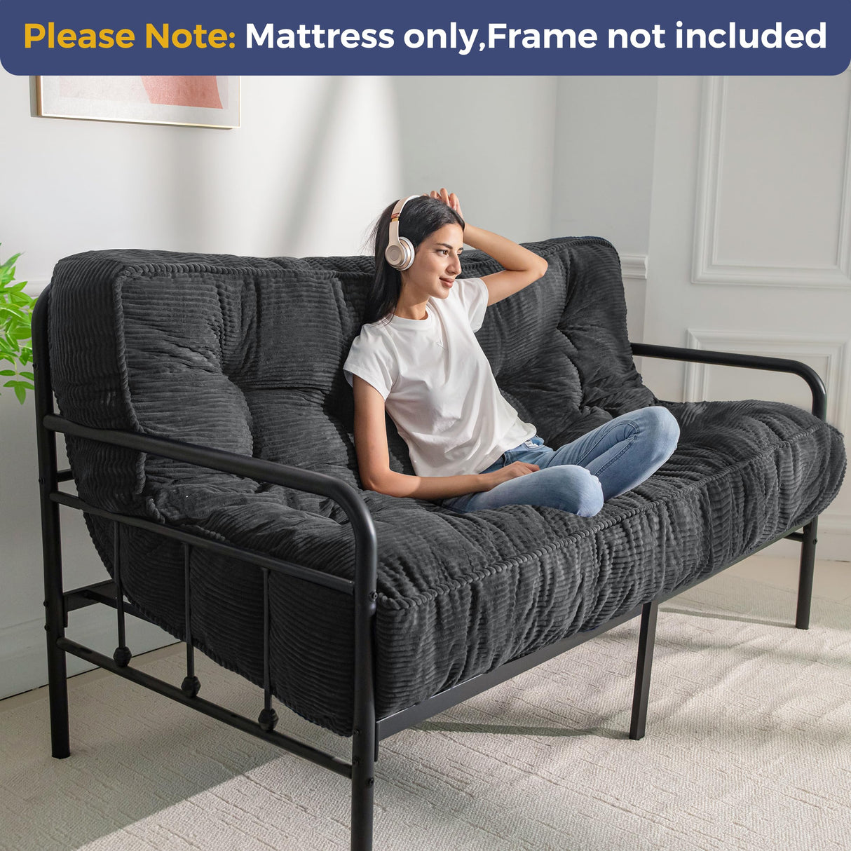 MAXYOYO 8" Futon Mattress Full Size, Ultra Thick Futons Sofa Couch Bed Tufted Sleeper Sofa Bed, Floor Mattress for Adults, Shredded Foam Filling (Frame Not Included), Dark Grey MAXYOYO