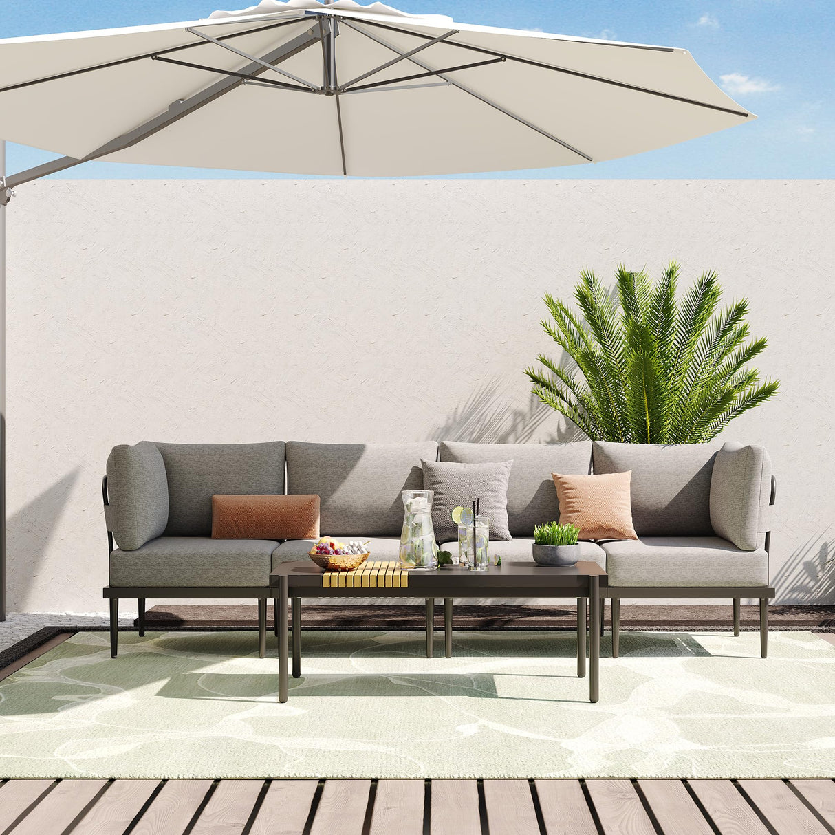 Sundale Outdoor 5 Pieces Metal Patio Furniture Set, Outdoor Sectional Sofa w/6 Inch Olefin Cushion and Coffee Table, Modern Outdoor Conversation Sets Sundale Outdoor