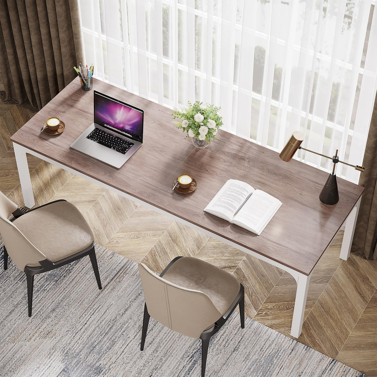 Tribesigns 2-Person Home Office Desk, 78.7" Extra Long Computer Desk, Double Workstation for Home Office, Work Desk for Two People (Oak) Tribesigns