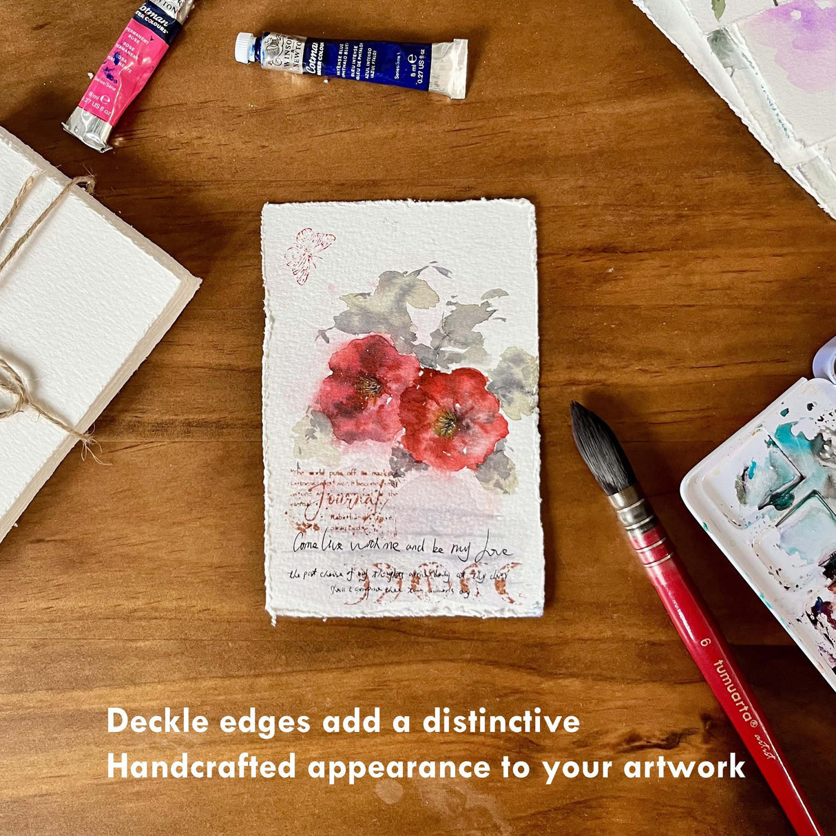 Deckle Edge Watercolor Paper, 100% Cotton, 140 LB, 300 GSM, 4x6”, 30 Sheets Mixed Media Paper for Dry & Wet Technique, Acid Free, tumuarta Blank Cards is Perfect for Greeting Cards & Thank You Notes tumuarta