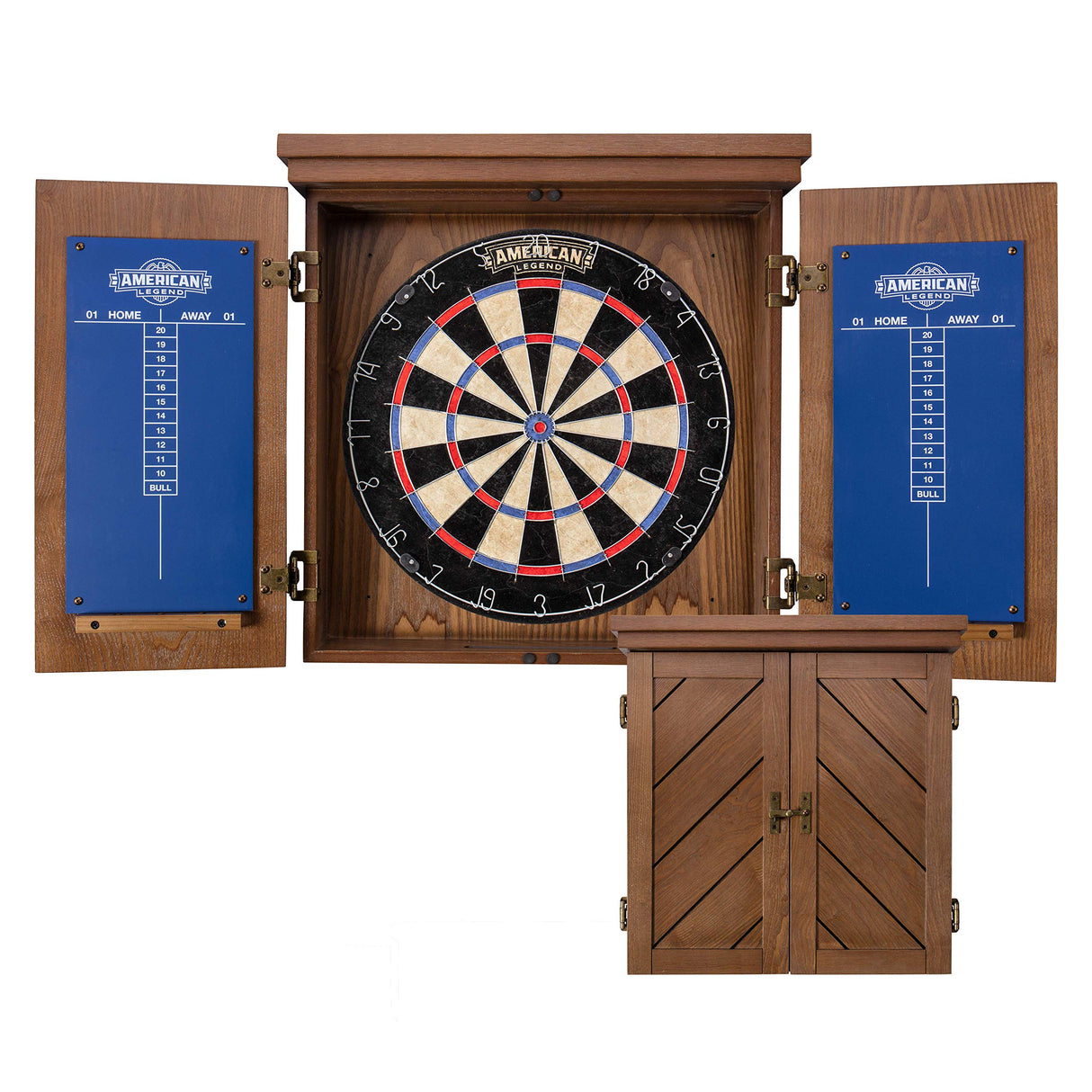 American Legend Charleston Solid Wood Bristle Dartboard Cabinet Set - Includes 18” dartboard and 6 steel tip darts American Legend