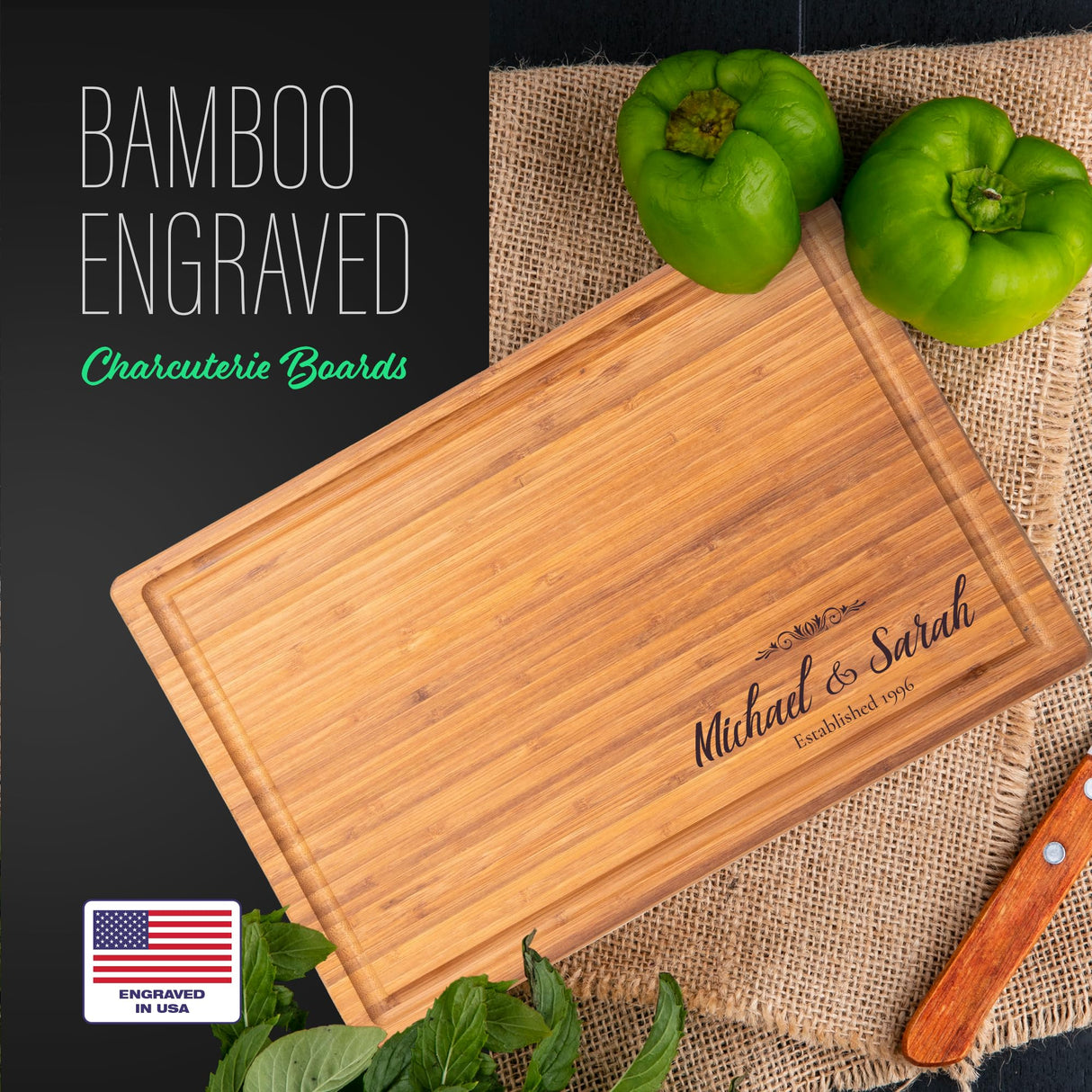 Personalized Cutting Board Customized Charcuterie Board Perfect for Weddings, Anniversaries, and Housewarmings Includes Gift Box and Stands. BrightTexts