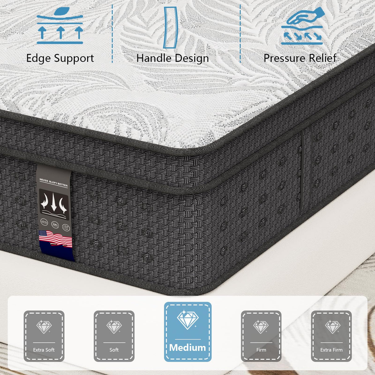 Yuewanshun Queen Mattress, 14 Inch Hybrid Queen Size Mattress in a Box with Gel Memory Foam, Medium Firm, Edge Support, Motion Isolation and CertiPUR-US, 60"*80"*14" Yuewanshun