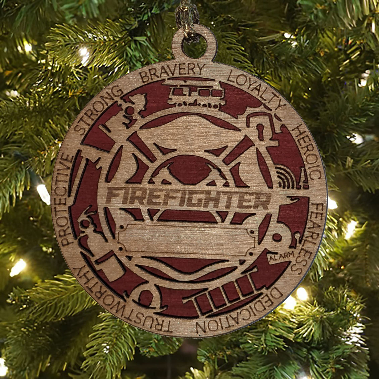 3" Laser-Cut Handcrafted Wooden Personalized Firefighter Christmas Ornament - Custom Fireman Holiday Decor with Solid Background McIntosh Woodworking & Laser Engraving