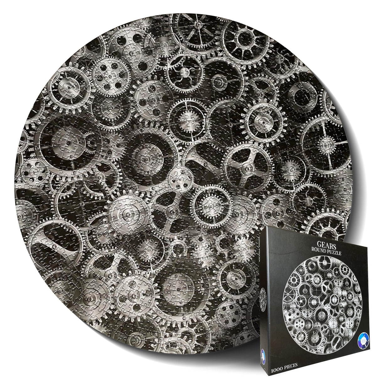 Jigsaw Puzzles for Adults 1000 Pieces Hard Puzzles for Adults and Kids - Unique Round Puzzle - Difficult Near Impossible Black and White Puzzles Fun Gear Puzzle by Spyglass Puzzles Spyglass Puzzles