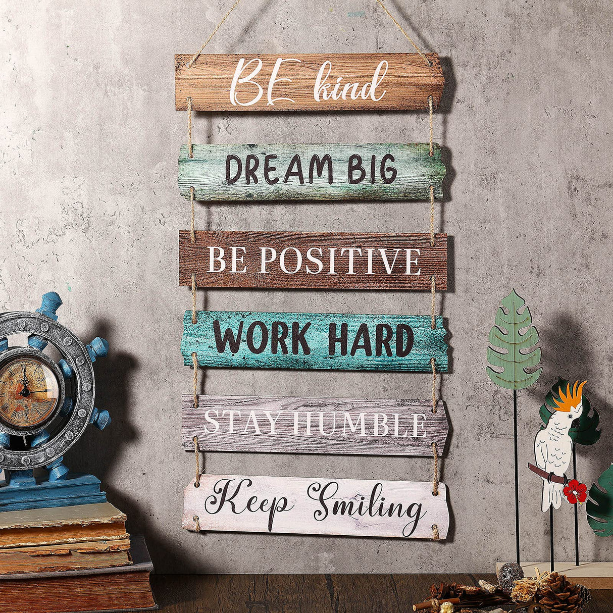 6 Pieces Rustic Wall Hanging Plaque Sign Inspirational Wall Art Farmhouse Wooden Door Signs Positive Plaque with Quotes Motivational Quote Decor for Office Bedroom Living Room(Retro Style) Blulu