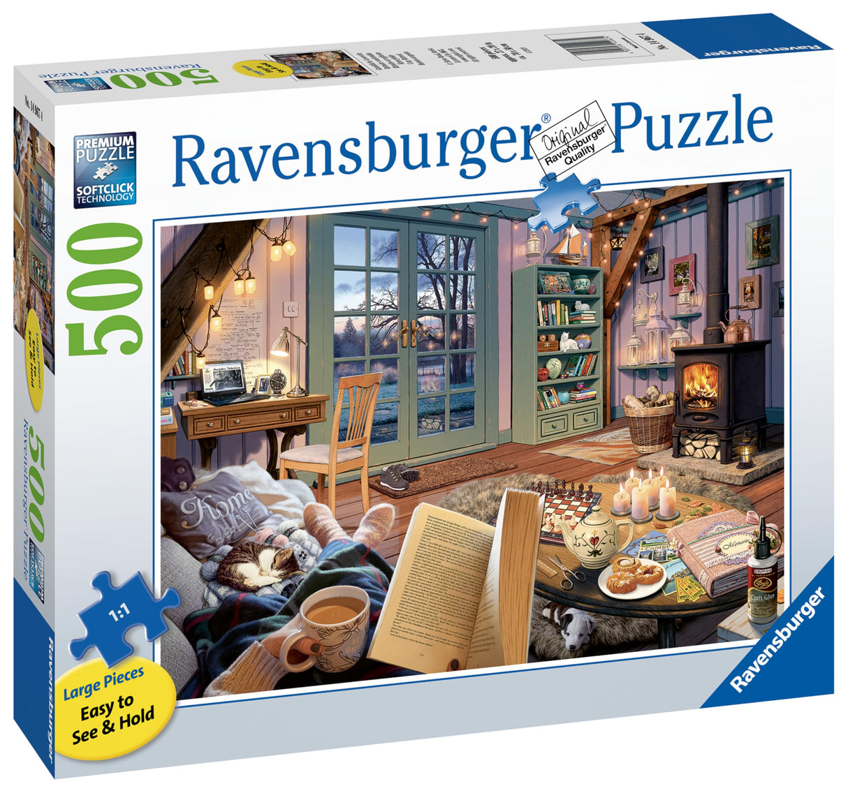 Ravensburger Cozy Retreat 500 Piece Large Format Jigsaw Puzzle - Premium Winter Puzzle for Adults | Jigsaw Puzzles 500 Pieces | Relaxing and Fun Activity | Ravensburger Puzzle Quality Ravensburger